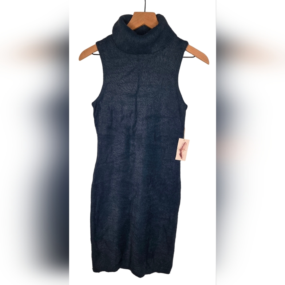 Jessica Simpson Teal Fuzzy Sweater Turtle Neck Dress - Small - NEW